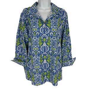 Chico's Ikat Print Collared Button-Up Shirt With Long Sleeves Sz 3 US 16